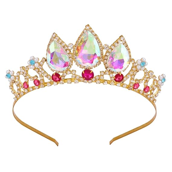 Princess Peach Crown, Rapunzel Costume for Women Tiara Adult Girls Pink Tiara - Vofler Aurora Princess Diaries Daisy Tangled Bubblegum Mermaid Fairy Glinda Gold Hair Accessories Headbands Halloween