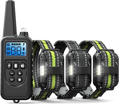 FunniPets Dog Training Collar 3 Pack - 2600Ft Dog Shock Collar with Remote Control Waterproof E Collar for Dogs Training with Beep Vibration Shock Flashlight 3 Pack, 2 GreenBlack