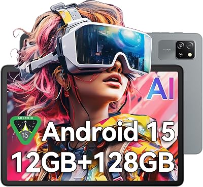 Blackview Android 15 WiFi 6 Tablet, 2025 10 inch 4GB RAM 128GB ROM 1TB TF,1280  800 IPS,300 nit,Octe-ocre 60GHz,Google GMS,Widevine L1 Support,5100mAh,BT 5.3,8MP5MP AI Camera,Gray