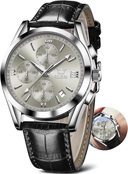 OLEVS Men's Watches Brown Leather with Date,Casual Watches for Men,Large Face Watches Men,Chronograph Mens Watch,Sport Waterproof Business Dress Analog Quartz Men's Wrist Watches Reloj De Hombre