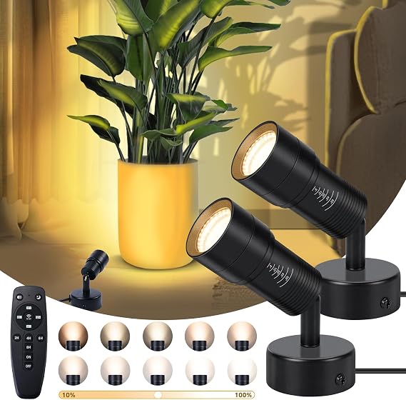 2 Pack Uplighting Indoor, 12W Uplights & Spot Lights with 8 to 60 Zoom Head, Stepless Dimming & Color Temperature Accent & Floor Can Light, Remote & Timer for Plants, Art, Pictures