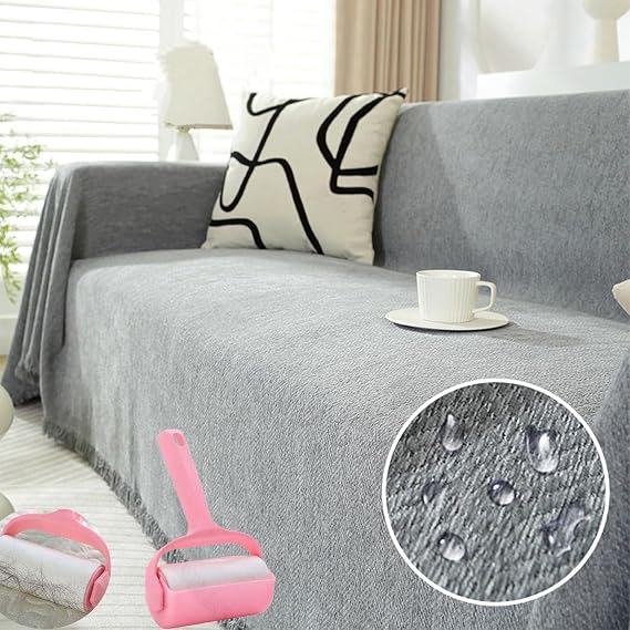 Chenille Couch Covers for Sectional Sofa, Chenille Blanket Herringbone Tassel Couch Cover, Chenille Couch Cover Blanket, Soft Waterproof Washable Sofa Cover (Gray,180 * 180 cm/70.8 * 70.8 in)