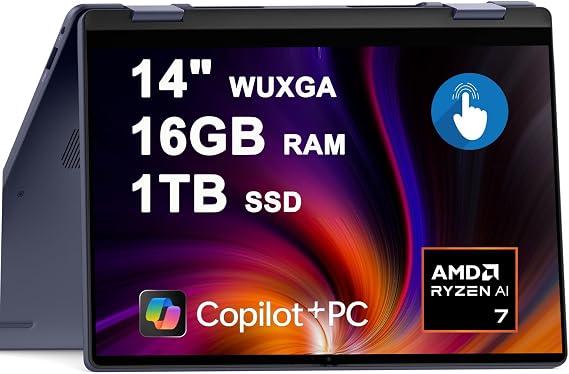 Dell Inspiron 14 Plus 2-in-1 Laptop 14" WUXGA Touch AMD 8-core Ryzen AI 7 350 Up to 50 Tops (>i7-12700H) 16GB RAM 1TB SSD Backlit for Creator Business Professional Win11 Copilot+ AI