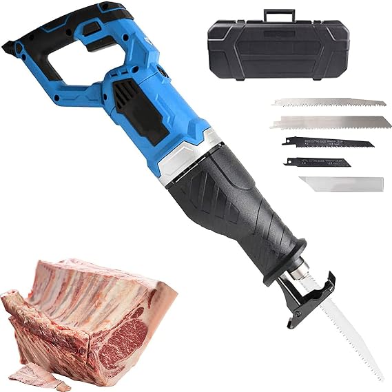 Bone Saw,Electric Reciprocating Saw,Professional Commercial 900w 1300w Handheld Butchers Saw for Cutting Meat,Bones,Ribs,Lamb Chops,180Rotating Body,6 Speed Speed Regulation,Blue-1300w