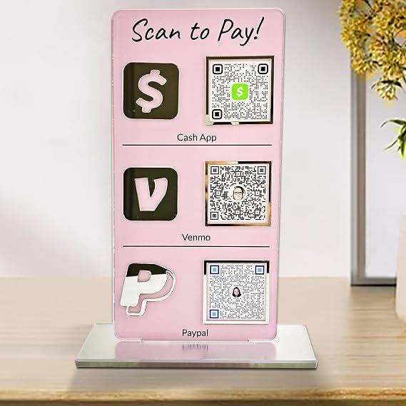 Custom 3D Multi QR Code Sign Social Media Signs Personalized Business Scan to Pay Payment Venmo Instagram Cashapp Salon Beauty Hairdressers Beautician Signs (Clear)
