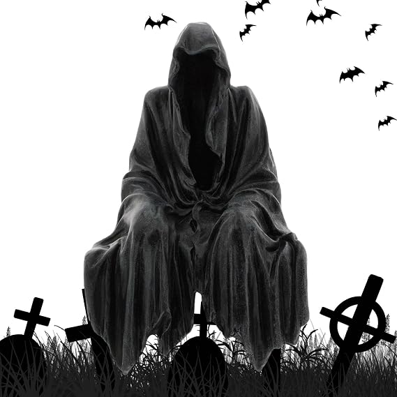 The Creeper Reaper Sitting Statue Devil Hand Statue,Schwarze Robe Gothic Harz Desktop Ornament Figure,Gothic Sensenmann Statue,Resin Desktop Ornament