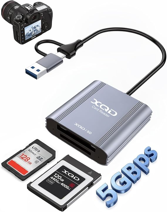 XQD SD Card Reader USB 3.0, USB-A/Type-C XQD SD Card Reader, Dual Slot, Memory Card Reader Adapter Compatible with Sony G/M Series, Lexar Professional Cards, Sony G Series, for Windows/Mac OS/Linux