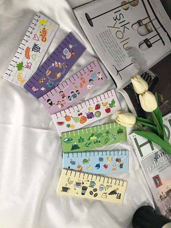 Karışık Renkli Kitap Ayracı Seti - Desenli, Çift Taraflı, Cetvel Özellikli Okul, Kurs, Doğum Günü ve Karne Hediyeliği - 20 Adet