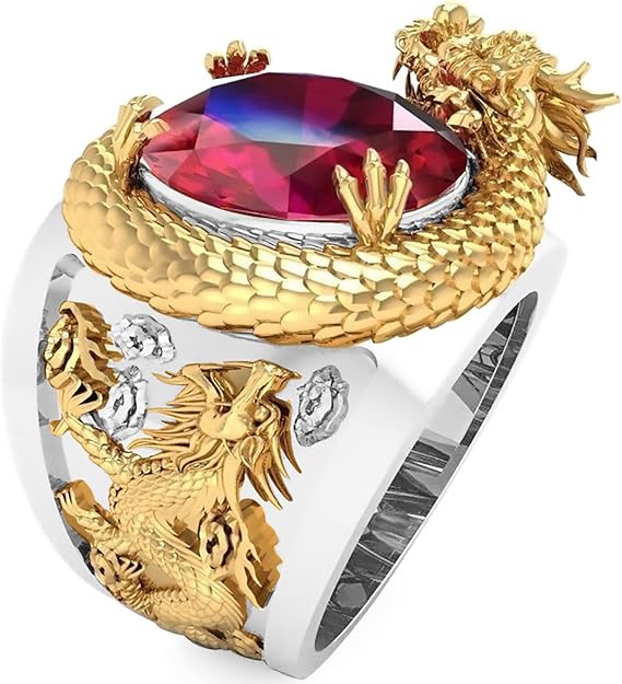 BMDHA Selbstverteidigung Ringe 3D-Drache Skulptur Universelle Größe(Verstellbare Öffnung) Herren und Damen Unisex kreatives Geschenk Geburtstagsgeschenk zum Valentinstag (Gold …)