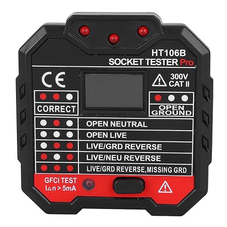 Socket Tester HT106B RCD GFCI Outlet Tester AC 48-250V US Plug Fault Checker Tool for Home Electrical Safety