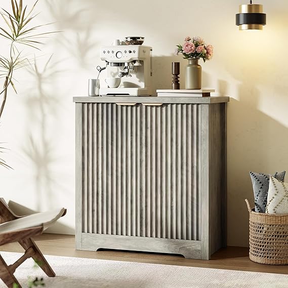 Modern Fluted Sideboard Buffet Cabinet – 2 Doors, Adjustable Shelf, Spacious Storage – Wood Console Table for Dining Room, Kitchen, Living Room, Hallway – 29 x 15 x 32in, Antique light color