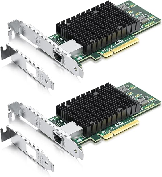 10Gtek 10Gb PCIe RJ45 NIC Network Card, Compare to Intel X540-T1, 2-Pack