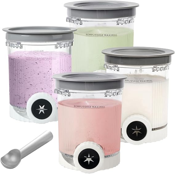 Containers for Ninja Creami Swirl Pints and Lid, Ice Container Compatible NC700 701 NC701Q CN701CO Ninja Creami Swirl Pints, BPA Free and Dishwasher Safe (4PCS with Spoon)