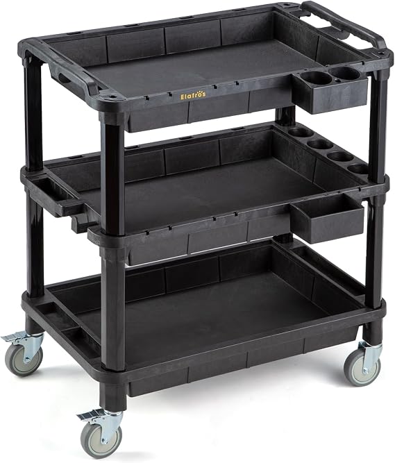 ELAFROS 3-Shelf Heavy Duty Rolling Utility Cart, 32.4 x 18.3 in