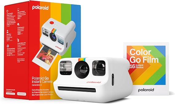 Polaroid Go Generation 2 - Mini Instant Camera + Film Bundle (16 Photos Included) - White (6282) | Polaroid Go Gen 2 Camera Plus Color Go Film, USB-C Cable, Wrist Strap, Guides, (16 Photos Included)