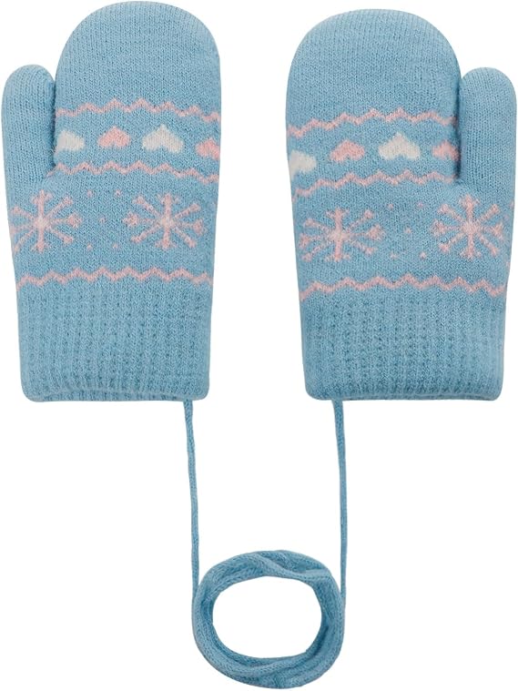 MioCloth Kids Cute Knitted Mitten with String, Soft Fleece Lining Winter Thermal Snow Gloves for Toddler Boys Girls 0-3Y