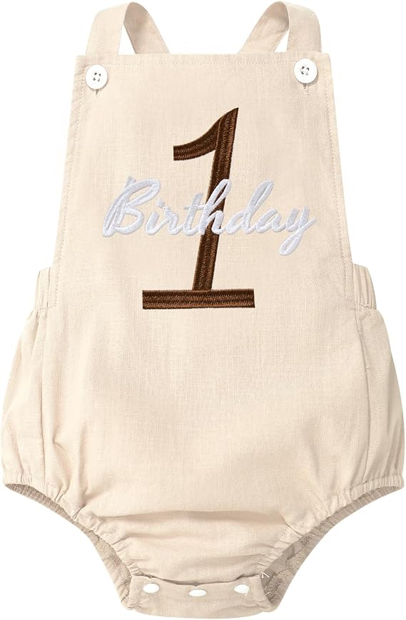 IMEKIS Baby Girls Boys Boho 1st Birthday Outfit Backless Overalls Romper for Cake Smash Photo Shoot