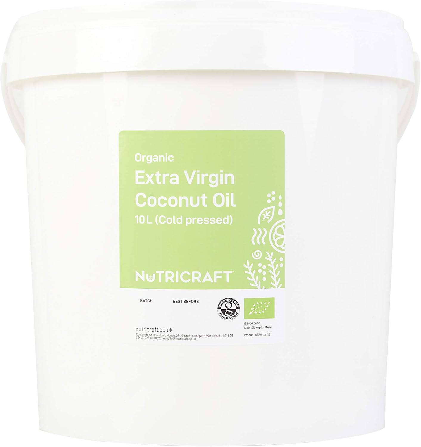 NutriCraft Organic Extra Virgin Cold-Pressed Coconut Oil - 1L, Pure Raw Coconut Oil for Cooking, Baking, Hair, Skin, Non-GMO, Unrefined, Vegan, Ketogenic, Ethically Sourced