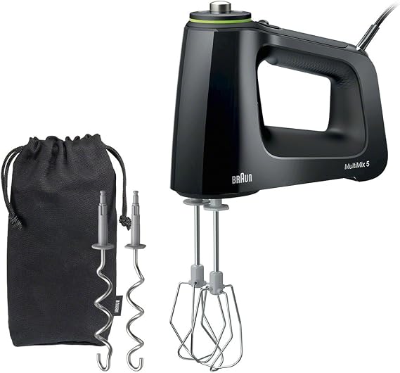 Braun MultiMix 5 Hand Mixer, 350W Electric Mixer with SmartMix Technology, 9-Speed + Turbo, MultiWhisk & Dough Hooks, Lightweight Soft-Grip Design, Black
