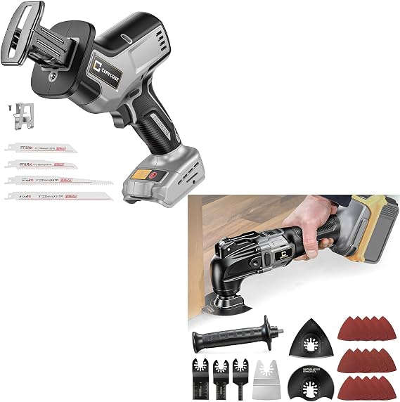 Cerycose Cordless Reciprocating Saw & Oscillating Tool for Dewalt 18V 20V Max, Brushless Motor Variable Speed, Tool-Free Blade Change for Metal Wood PVC Cutting, Auxiliary Handle for Scraping, Sanding