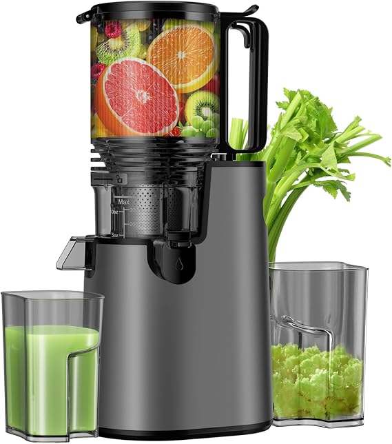 Cold Press Juicer, Juicer Machines with 5.8" Wide Feed Chute for Juice Extractor, Slow Masticating Juicer for Vegetables & Fruits with High Juice Yield, Easy to Clean (Black)