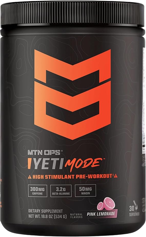MTN OPS Yeti Mode High Stim Pre-Workout with Creatine, Pink Lemonade