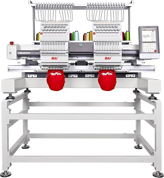 BAI The Vision 2 Head 20x16inch Commercial Embroidery Machine 15 Needle, True Stable 1200SPM, 10-Year Lifespan, Institch OS5 via Institch to Wi-Fi, Calculating Costs and Design Software for Business
