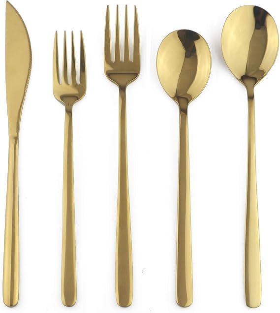 304 Stainless Steel Light Mirror Gold Flatware Set, Service for 4