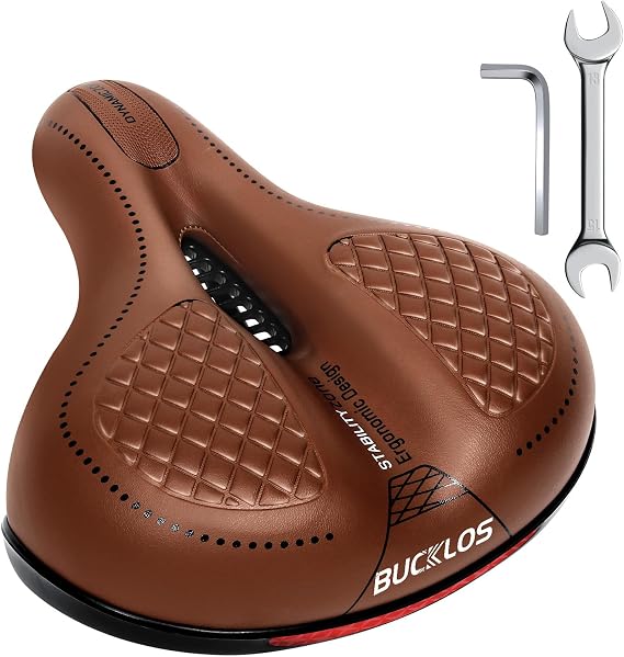 BUCKLOS Comfortable Bike Seat Cushion for Men Women Wide Bicycle Saddle Soft Memory Foam Padded Replacement Seats Fit for Peloton, Exercise Bikes, Ebike,Cruiser