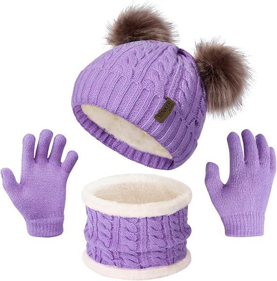 Kids Winter Hat Gloves Scarf Set, Beanie for Girls Boys