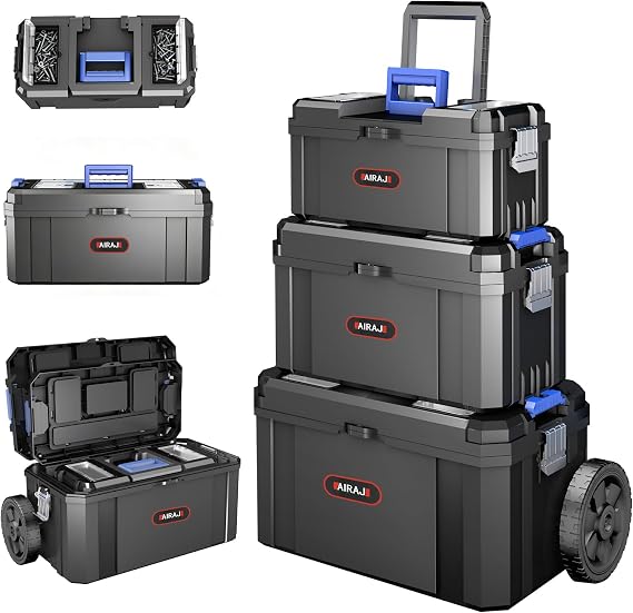 AIRAJ 3-In-1 Rolling Tool Box with Wheels, Stackable Tool Box,17+19+21"