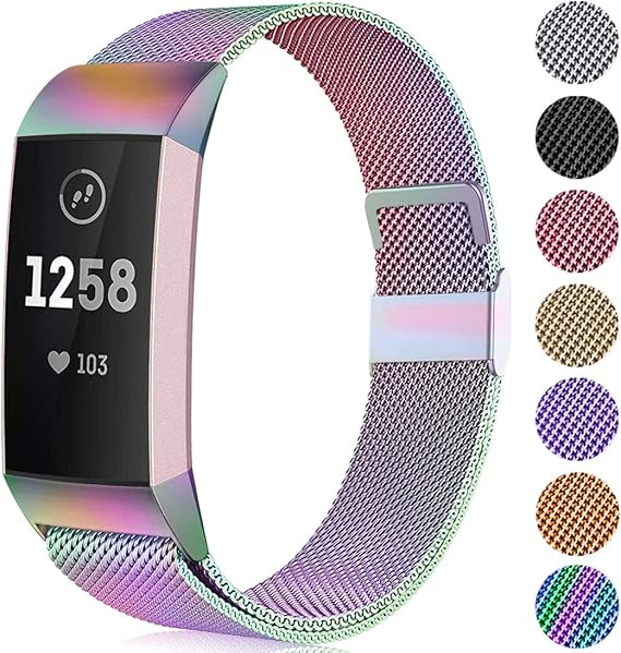 Replacement Band Compatible with Fitbit Charge 3 Bracelet/Fitbit Charge 4 Bracelet, Adjustable Stainless Steel Metal Band for Women Men, Small Large