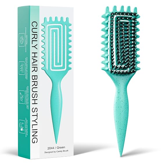 Curly Hair Brush with Boar Bristle & Wide-Tooth, Define & Detangle Wet/Dry