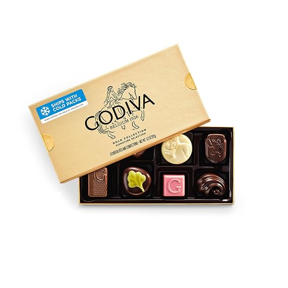 Godiva Gold Assorted Belgian Chocolate Gift Box, Gourmet, 8 Pc