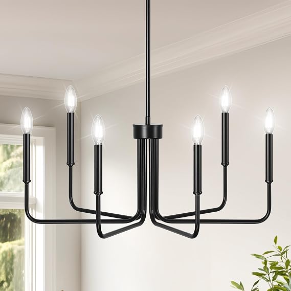 DORESshop 6-Light Black Farmhouse Chandeliers for Dining Room