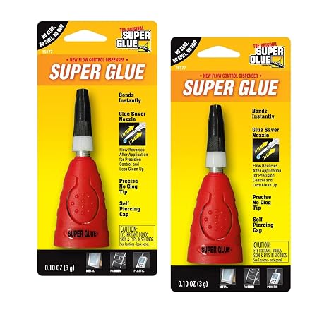 Super Glue Flow Control Dispenser, 0.10 oz - Heavy Duty, Strong Glue for Plastic, Wood, Rubber, Ceramic Repair, and More, 2 Packs