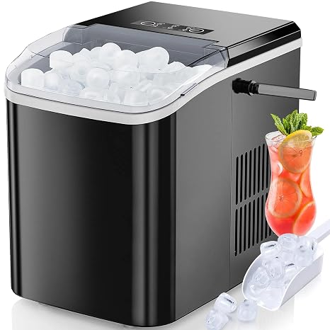 Countertop Nugget Ice Maker for Home, Crushed Ice Makers Countertop, Portable Mini Ice Machine for Camping Kitchen Office Party, Self-Cleaning | 26 LBS/24H (Black)