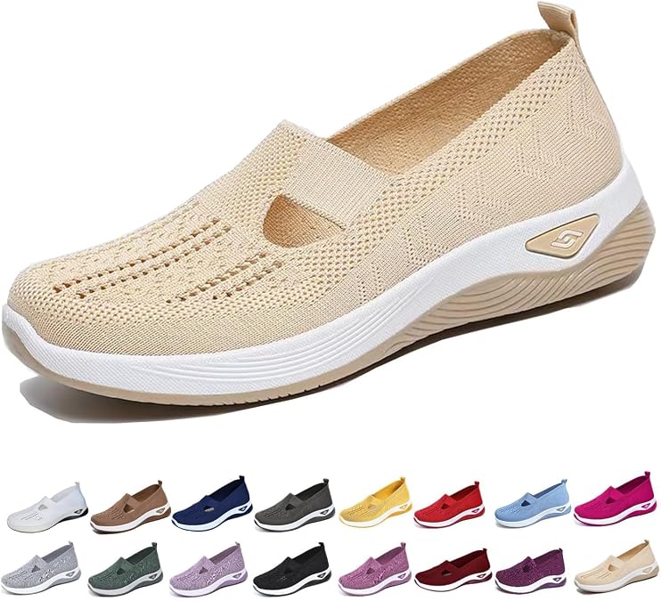 Orthopedic Shoes for Women, Walking Comfort Sneaker Non Slip On Comfortable Sneakers Lightweight Foam Cushion Woven Diabetic Nurse Shoes