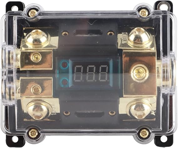 Universal Car Auto fuze Holder 100A with LED Digital Display, 1 in 2 Out Audio Amplifier Protection, Gold Plated and Design