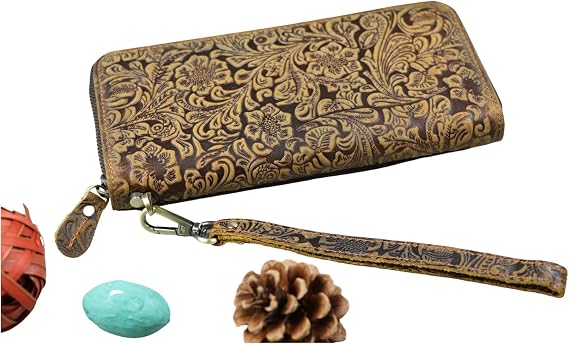 Wallet for Women Genuine Leather Card Holder Phone Checkbook Organizer Zipper Coin Purse