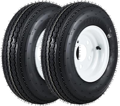 2-Pack Trailer Tires on Rims 4.80-8, 5 Lug Bolt White Wheels, 760 Lbs Load Capacity, 90 PSI - DOT Approved & , Load Range C (4.80 x 8)