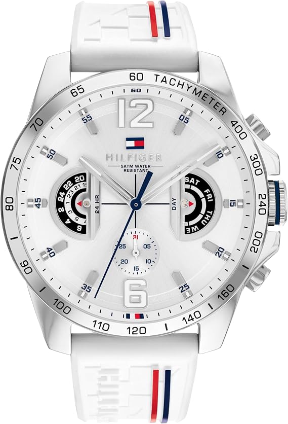Tommy Hilfiger Analogue Multifunction Quartz Watch for Men with Silicone, Stainless Steel or Leather Bracelet, Day & Date Sub-Dials, 5ATM Water Resistant