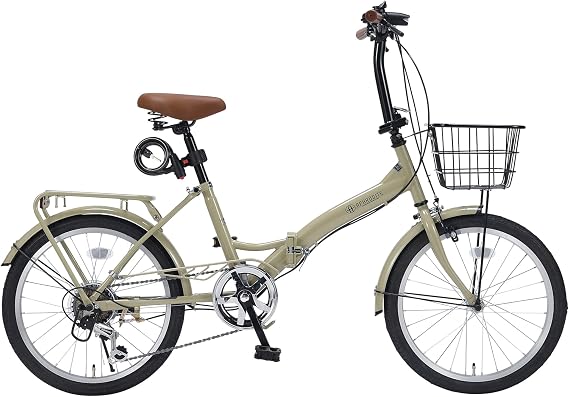 Mypallas MF209 BRANCHE Folding Bicycle, 20 Inches, All-in-One, Shimano Thumb Shift 6-Speed, With Basket/LED Light/Wire Lock, Standardly Equipped With Chain Guard & Rear Carrier, Suitable for Street