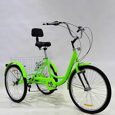 Adult Tricycle Bike, 24in Tricycle for Adult 7 Speed Three-Wheeled Bicycles with Shopping Basket Cruise Trike Three-Wheeled Bicycles with Shopping Basket & Seat Backrest Basket