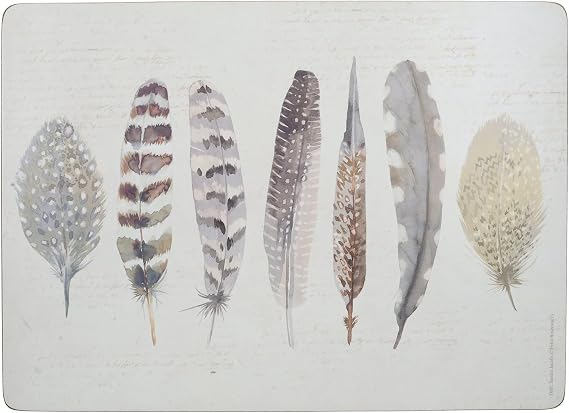 Creative Tops C000287 Cork-Backed Placemats / Table Mats with Printed 'Feather' Design, Rectangular, Multi Colour, 40 x 29 cm, Set of 4, Large Placemats