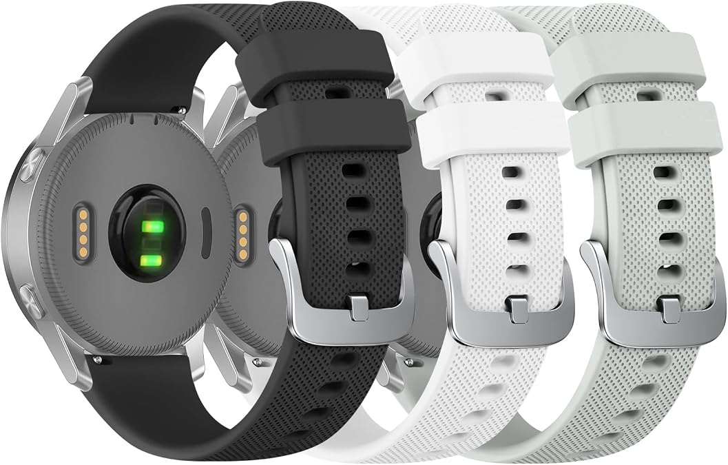 3 Pack Silicone Watch Bands for Garmin Vivoactive 4S / Venu 3S/ Venu 2S / Vivomove 3S, 18mm Quick Release Waterproof Replacement Wristband Soft Sport Strap for Garmin Forerunner 255S / 265S