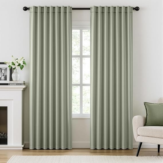 ANRODUO Sage Green Back Tab Blackout Curtains 84 Inch Long 2 Panels