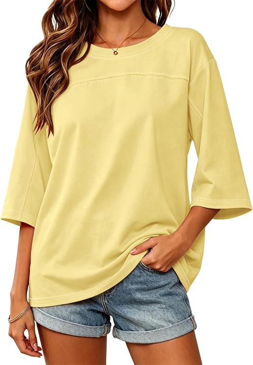 Womens Oversized T Shirts Loose Fit Crewneck 3/4 Length Sleeve Tops