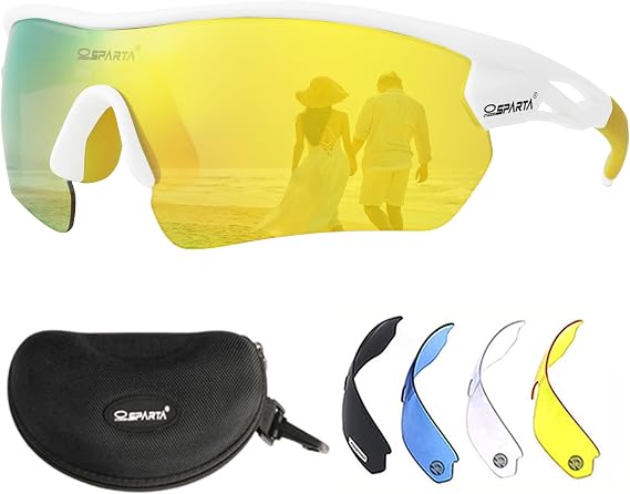 Polarized Sports Sunglasses, Replaceable Lenses 5pcs, Unisex Driving Sunshade Car Curtain, TR 90 Non-removable Frame