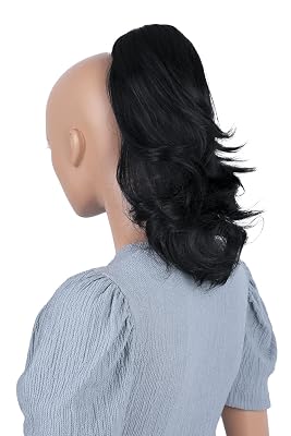 CAISHA 14 Wavy Clip On Ponytail With Butterfly Clip Hairpiece Heat-resistant Synthetic Fibres Black H88